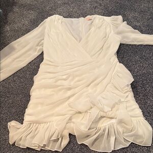 Showpo Ivory Ruffle Wrap Long Sleeve Dress